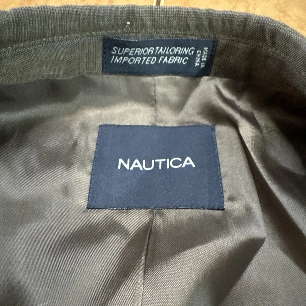 Nautica Mens 100%‎ Wool Blazer Sz 40R Gray Plaid Sport Coat Jacket
